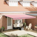 Marchiză retractabilă automată cu LED, dungi roșii și albe 450x350 cm GartenMobel Dekor