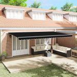 Marchiză retractabilă automată cu LED Neagră 600x300 cm, Fabrică de înlocuire pentru marchiză  pentru cadru de 6x3 m Negru GartenMobel Dekor