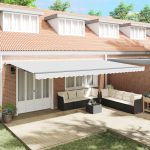 Marchiza retractabilă automată  Alb 600x300 cm, Țesătură de schimb pentru marchiză  pentru cadru de 6x3 m Alb GartenMobel Dekor