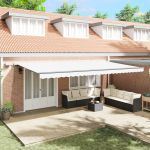 Marchiză retractabilă manuală vitaXL cu LED alb 600x300 cm, Material de schimb pentru marchiză vitaXL pentru cadru de 6x3 m alb GartenMobel Dekor