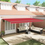 Marchiză retractabilă manuală roșie 600x350 cm,  Material de înlocuire pentru marchiză pentru cadru de 6x3,5 m roșu GartenMobel Dekor