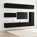 Set dulap TV de 7 piese montat pe perete Stejar Negru Lemn prelucrat GartenMobel Dekor