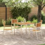 Set de Masă pentru Grădină  5 Piese din Lemn Solid de Acacia, Masă de Exterior  90x90x74.5 cm din Lemn Solid de Acacia, Scaune de Grădină Stackable 4 pcs din Lemn Solid de Acacia și Metal GartenMobel Dekor