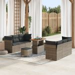 Set de Sofa de Grădină cu Perne Gri Poliratan Acacia,  Set de Dining de Grădină cu Perne Gri Poliratan Acacia GartenMobel Dekor