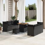 Set de canapea de grădină  cu 9 piese Negru Ratan Poli Acacia, Set de dining de grădină  cu 3 piese Negru Ratan Poli Acacia GartenMobel Dekor