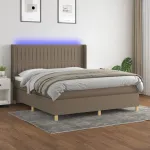 Pat cu arcuri, saltea și LED, gri taupe, 160x200 cm, textil GartenMobel Dekor