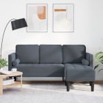 Canapea de grădină  cu bancă și perne în formă de L, catifea gri închis, Canapea cu 3 locuri  cu chaise în formă de L, 160 cm, catifea gri închis, Bancă , 113 cm, catifea gri închis GartenMobel Dekor