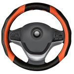 Husa volan din piele ecologica, neagra cu ornamente portocalii Automobile ProTravel