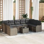 Set de canapea de grădină  9 piese cu perne negre din rattan poli, Set de canapea de grădină  cu două locuri cu perne gri din rattan poli GartenMobel Dekor