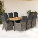 Set mobilier grădină cu perne, 9 piese, gri, poliratan GartenMobel Dekor