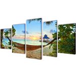 Set tablouri pânză cu imprimeu plajă cu nisip și hamac, 100 x 50 cm GartenMobel Dekor