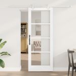Set Ușă Glisantă  cu Hardware Alb 78x202 cm Lemn Masiv Pin, Ușă Interioară  cu Sticlă "ORKDAL" Alb 78x202x4 cm GartenMobel Dekor