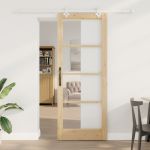 Set de uși glisante  cu hardware 83x211 cm din lemn masiv de pin, Ușă interioară  cu sticlă 'ORKDAL'83x211x4 cm din lemn masiv de pin GartenMobel Dekor