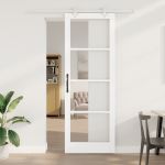 Ușă Glisantă  cu Set Hardware Alb 83x232 cm Lemn Solid Pin, Ușă Interioară  cu Sticlă 'ORKDAL'Alb 83x232x4 cm GartenMobel Dekor