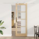 Ușă glisantă  cu set de accesorii 73.5x211 cm din lemn masiv de pin, Ușă interioară cu sticlă 'ORKDAL'73.5x211x4 cm din lemn masiv de pin GartenMobel Dekor