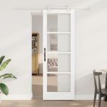 Ușă glisantă  cu set de hardware Alb 73.5x211 cm din lemn masiv de pin, Ușă interioară  cu sticlă 'ORKDAL'Alb 73.5x211x4 cm GartenMobel Dekor