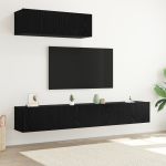 Set dulap TV cu 3 piese montat pe perete din stejar negru, lemn prelucrat GartenMobel Dekor