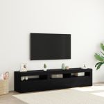 Cabinete TV  2 pcs cu lumini LED Stejar negru Lemn prelucrat, Suport TV  Stejar negru cu lumini LED, 60x35x40 cm, din lemn prelucrat GartenMobel Dekor