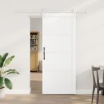 Ușa Glisantă  cu Set de Accesorii Alb 83x202 cm Lemn de Pin Solid, Ușă Interioară 'ORKDAL'Alb 83x202x4 cm Lemn de Pin Solid GartenMobel Dekor