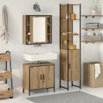 Cabinet baie Stejar artizanal 33x33x185.5 cm Lemn prelucrat GartenMobel Dekor