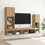Dulap TV  cu lumini LED Stejar artizanal 40.5x30x102 cm, Dulapuri TV  cu lumini LED 2 bucăți Stejar artizanal 80x30x30 cm GartenMobel Dekor