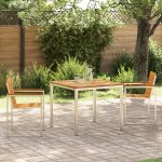 Set de mese pentru grădină  3 piese din lemn masiv de acacia, Masă de dining exterioară  90x90x74.5 cm din lemn masiv de acacia GartenMobel Dekor