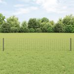 Gard Euro cu 11 Stâlpi Gri 0,4x25 m Oțel GartenMobel Dekor