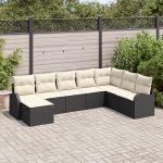 Set Canapea Grădină 8 Piese Perne Negru Ratan Poliester GartenMobel Dekor