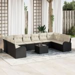 Set de canapea de grădină de 10 piese cu perne Brown Poly Rattan GartenMobel Dekor
