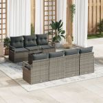 Set de Sofa de Grădină cu 8 Piese și Pernuțe Gri - Poli Ratan,  Sofa de Grădină cu 2 Piese și Pernuțe Gri - Poli Ratan GartenMobel Dekor