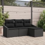 Set de Canapea de Grădină cu Perne Negre din Rattan Poli GartenMobel Dekor