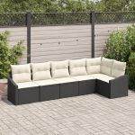 Set de Canapea de Grădină 6 Piese cu Perne Negru Poliratan GartenMobel Dekor