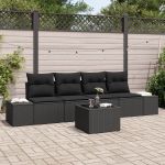 Set de canapea grădină 5 piese cu perne Negru Poliratan GartenMobel Dekor