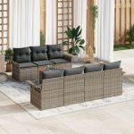 Set 8 Piese Canapea Grădină cu Perne Gri Ratan Polimeric Acacia GartenMobel Dekor