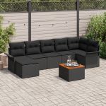 Set canapea grădină 8 piese perne Negru Poliratan Acacia GartenMobel Dekor