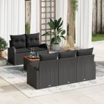 Set de Sofa pentru Grădină 6 Piese cu Perne Negru Ratan Poliester Acacia GartenMobel Dekor