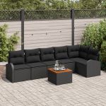 Set canapea de grădină 7 piese cu perne negru poli ratan acacia GartenMobel Dekor