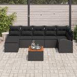 Set canapea grădină cu perne, 8 piese, Negru, Poliratan, Acacia GartenMobel Dekor