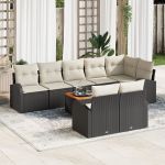 Set canapele grădină 9 piese cu perne Negru Ratan Poliratan Acacia GartenMobel Dekor