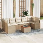 Set de Sofas pentru Grădină cu 8 Piese cu Perne Bej din Ratan Acacia GartenMobel Dekor