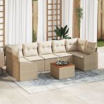 Set de Sofa de Grădină cu 8 Piese și Perne Bej din Ratan Poli GartenMobel Dekor