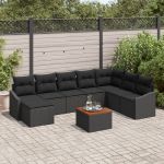 Set canapea de grădină 9 piese cu perne Negru Poli Ratan Acacia GartenMobel Dekor