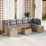 Set canapea grădină 8 piese cu pernuțe Bej Ratan poli Acacia GartenMobel Dekor