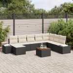 Set canapele 9 piese grădină cu perne Negru Poliratan Acacia GartenMobel Dekor