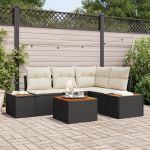 Set canapea de grădină 5 piese cu perne Negru Poliratan Acacia GartenMobel Dekor