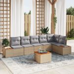 Set de Canapele pentru Grădină cu Perne Bej Rattan Polimer Acacia GartenMobel Dekor