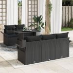 Set de 6 canapele de grădină cu perne negre din rattan poli GartenMobel Dekor