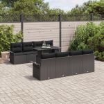 Set de 9 piese de sofa de grădină cu perne Negru Poliratan GartenMobel Dekor