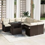 Set de 9 piese de sofa pentru grădină cu perne maro din poliratan GartenMobel Dekor