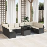 Set de canapele de 11 piese pentru grădină cu perne Ratan negru GartenMobel Dekor